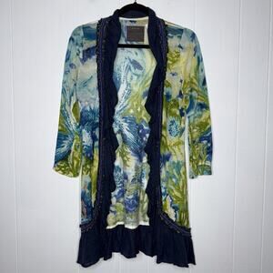 Guinevere Anthropologie Women’s Sea Goddess Cardigan Linen Cotton Blue Green S